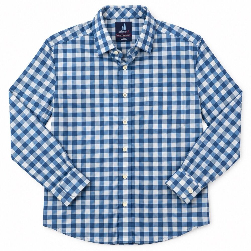 Johnnie-O Xavier Prep-Formance Shirt Blue Plaid Performance Button Down Men's L